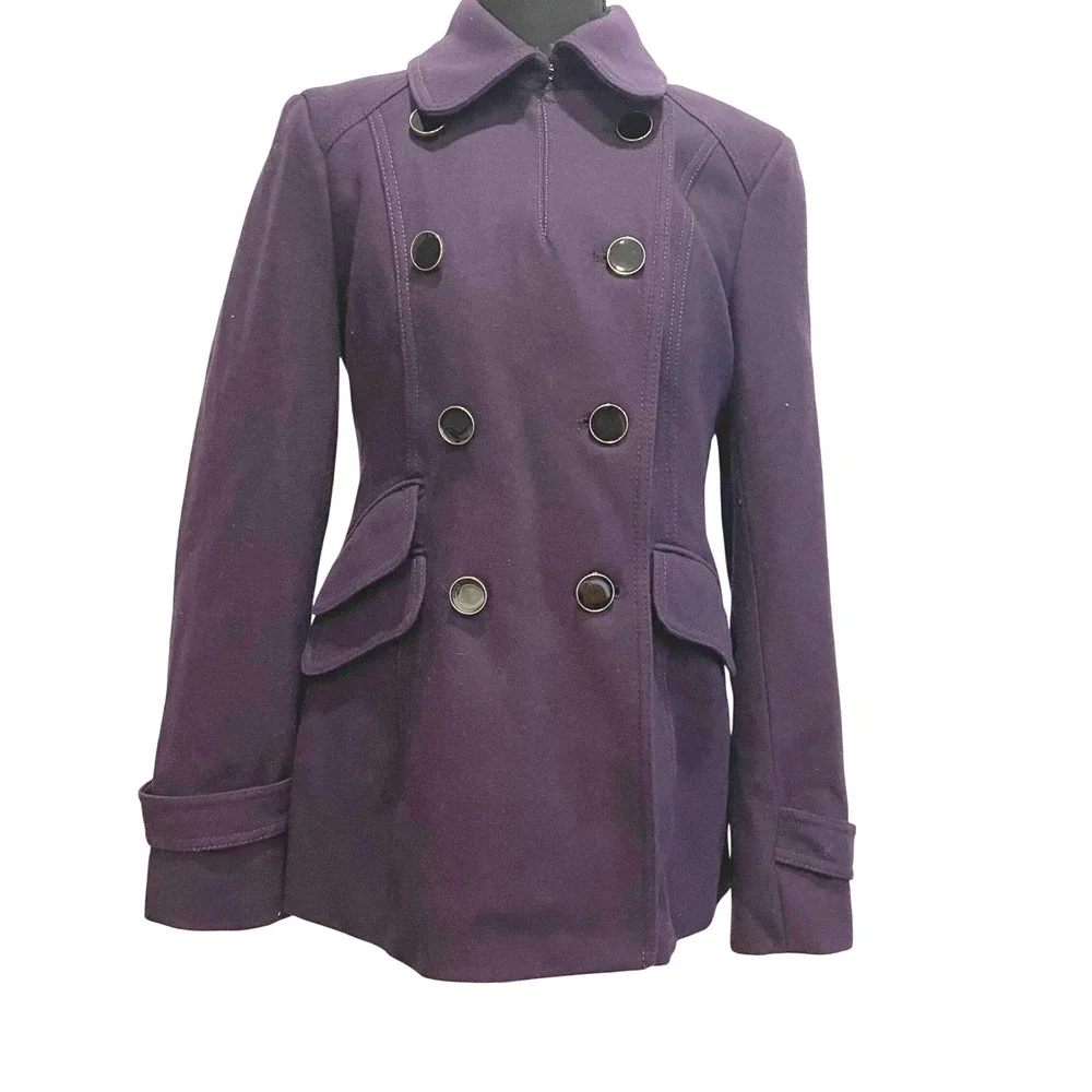 Express Royal Purple Double Breasted Wool Blend Peacoat‎ Jacket Size S